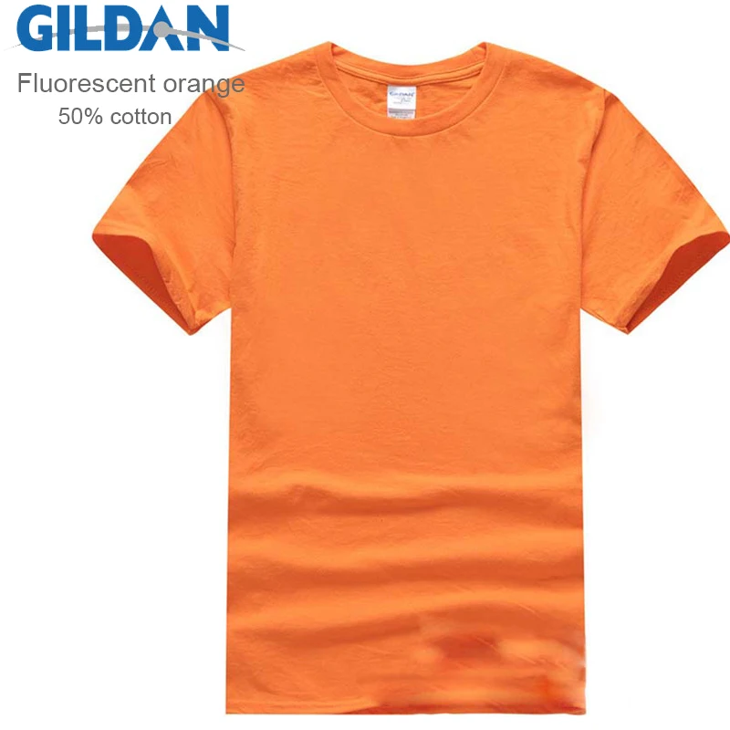 Fluorescent orange Gildan брендовая мужская одежда, мужская футболка с коротким рукавом, летняя повседневная пустая футболка, удобные мягкие мужские топы, футболки - Цвет: Fluorescent orange