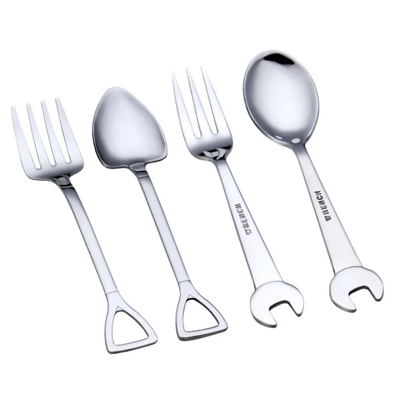 Stainless Steel Coffee Tea Spoon Shovel/Wrench Shaped Dessert Forks Ice Cream Sugar Teaspoon Kids Interesting Toys Bar Home