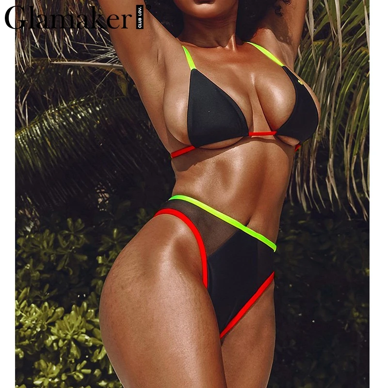 

Glamaker Neon black bikini micro Triangle brazilian sexy swimsuit female Summer swimwear bodysuit women bathing suit biquini