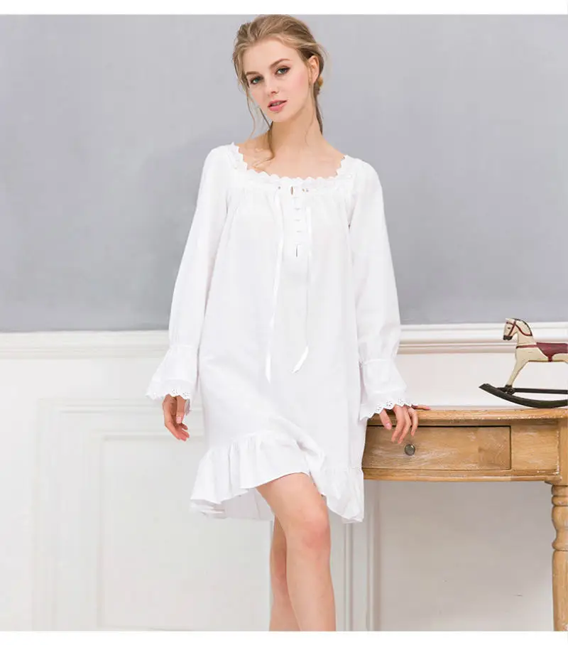 Халаты для женщин Vestido De Dormir Chemise De Nuit пикантные европейские белые хлопковые платья принцессы с длинными рукавами и квадратным воротником
