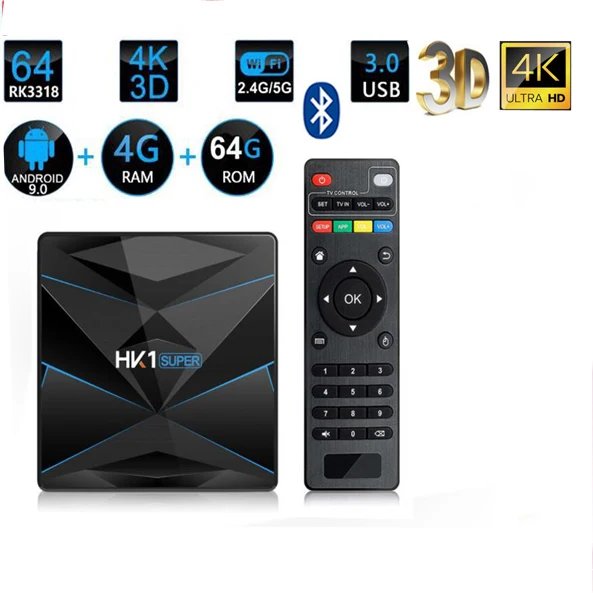 4G 64G HK1 супер Android 9,0 google tv box RK3318 4K 3d Поддержка bluetooth опционально 5g wifi и голосовая воздушная мышь Netflix box youtube rk3318 - Цвет: 4G 64G