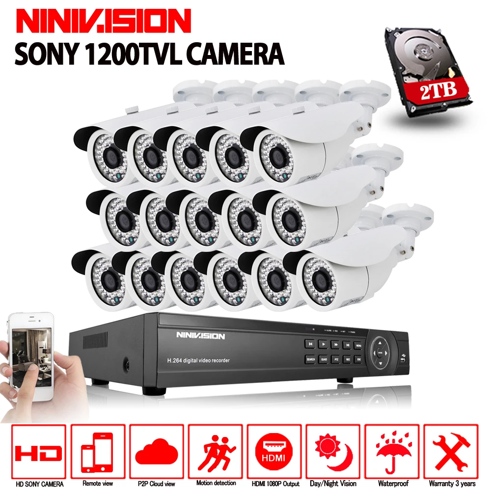 AHD 16CH 1080 P HDMI DVR 1200TVL IR белый открытый HD комплекты камер домашняя CCTV система