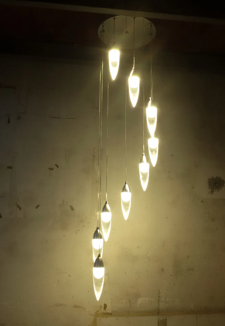 売る 現代のledライトシャンデリアダブル階段ランペ階段スパイラルledアクリルシャンデリア照明リビングルームクリスタルシャンデリア