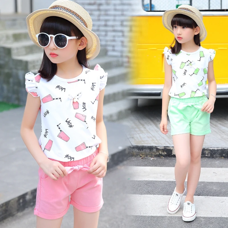 Dropshipping Summer Kid Clothes Blouse and Shorts Girl Sets Children Clothing | Детская одежда и обувь