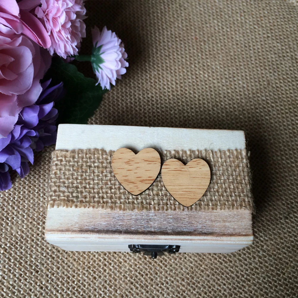 Деревянный двойной сердце любовь кольцо Box деревенское Обручение обручальное