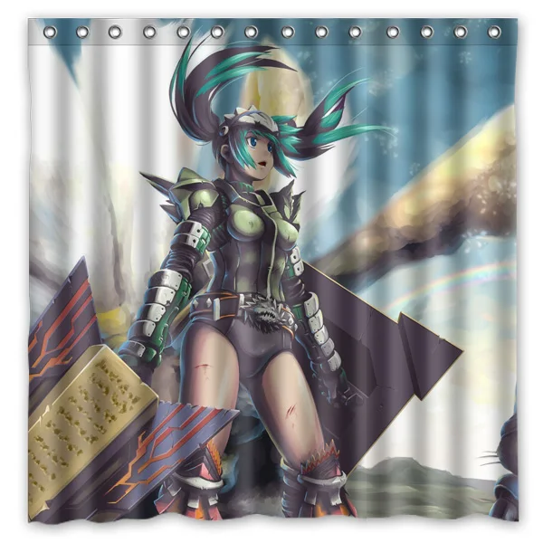 Штора для душа Monster Hunter Manga с крючками, водонепроницаемая, полиэстер, размер 71*71 дюйм, доставка с отгрузкой.
