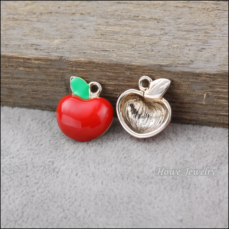 40 шт УФ Позолоченные красные Эмалевые Плавающие Подвески Подвеска apple подходит