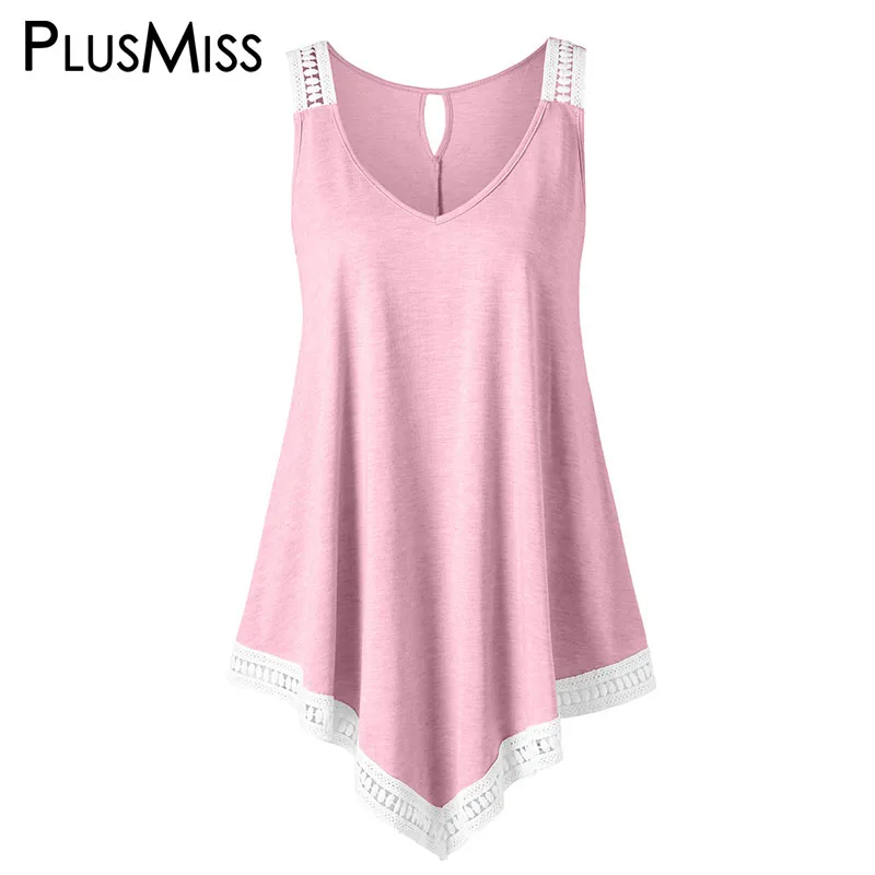 PlusMiss размера плюс 5XL сексуальный из кружев кроше с Свободные Boho майка женская