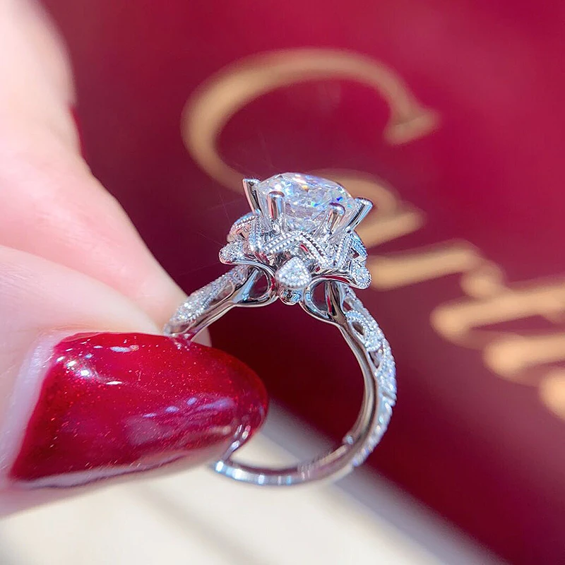 18K 750Au White Gold 1ct DF color Lab Diamond Engagement Ring Moissanite Halo For Women | Украшения и аксессуары