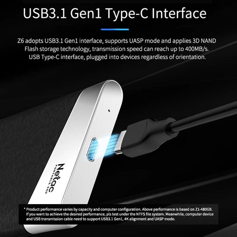 Портативный твердотельный накопитель Netac Z6 type C USB 3 1 максимальная скорость записи