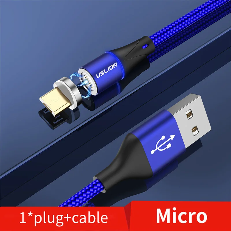 Blue For Micro USLION 3A Магнитный usb-кабель type-C, магнитный кабель для телефона, быстрое зарядное устройство, USB Micro type C, зарядный шнур, быстрая зарядка для iPhone XS 7 - Цвет: Blue For Micro