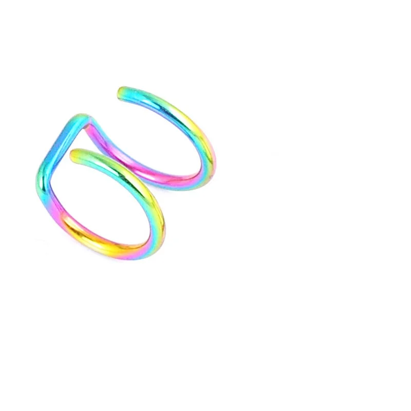 Multicolor Горячая простота нержавеющей стали двойной зажим серьги для женщин не имитация пирсинга не пирсинг Подарочные украшения для ушей - Окраска металла: Multicolor