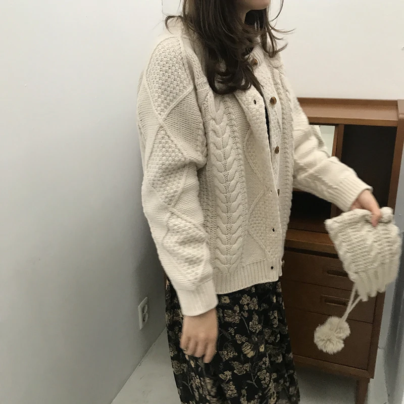 HziriP 2018 New Thick Twist Cardigan Sweater Autumn Winter Women Loose Knitted O-Neck Long-sleeved Female Sweaters Tops Solid |