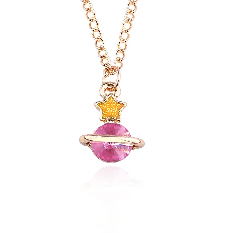Pink Pentagram Модное ожерелье с космосом, планетой, астронавтом, мультяшная планета, ракета, космический корабль, подвеска, металлическое ожерелье для мужчин и женщин, повседневные ювелирные изделия - Окраска металла: Pink Pentagram