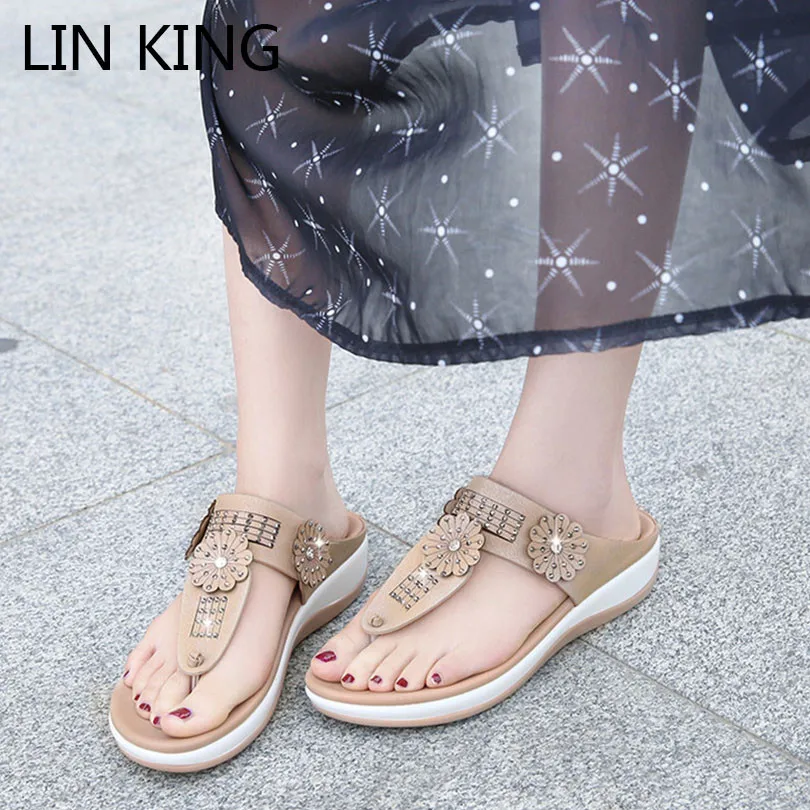 LINL KING/Новый дизайн Женские летние Вьетнамки Шлепанцы на танкетке Удобные женские