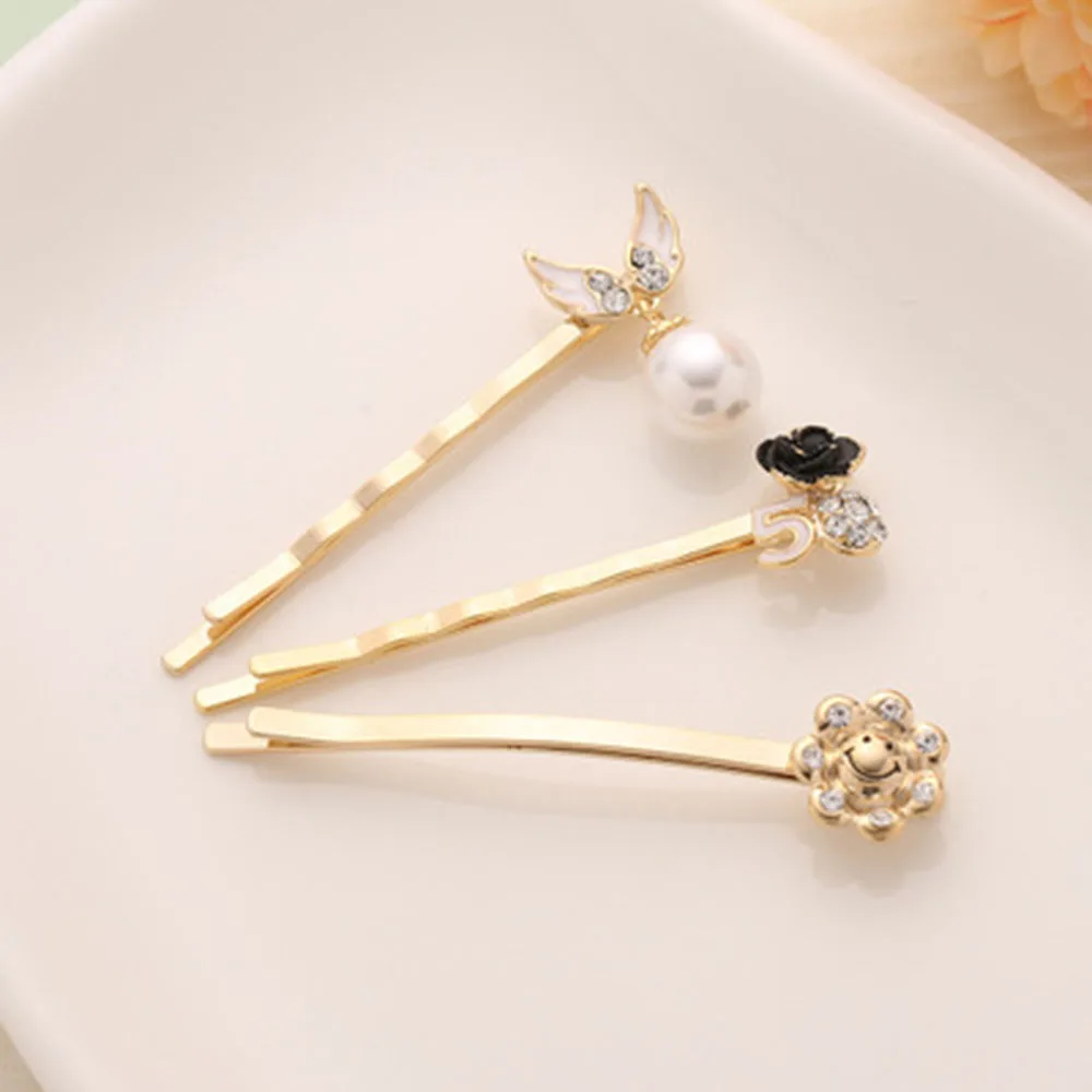 

Fashion Korea Pearl Women Imitiation Pearl Diamonds With Rose Hair Clip Hairpin Barrette Bobby Pin Hair Accessories Pearl Clip