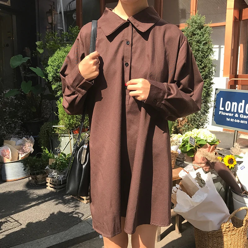 Женское платье в японском стиле Harajuku Ulzzang Свободное длинное офисное Корейском