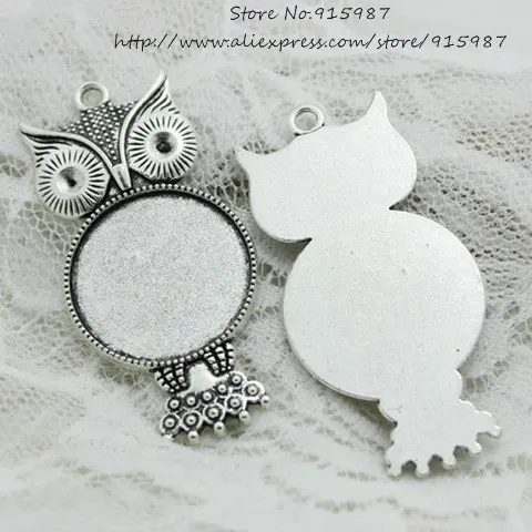 5 комплектов Антикварная Серебряная Металлическая корона Сова 25 мм круглая
