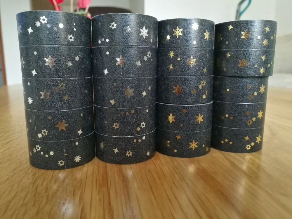 

1.5cm Snow Black Bronzing hot silver Adhesive Tape for Scrapbooking DIY Craft Sticky Deco Masking Japanese Paper Washi Tape