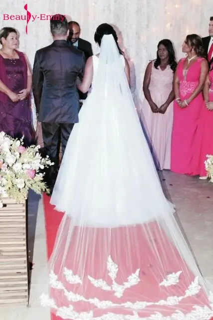 Фата свадебная Длинная с кружевной отделкой тюль аппликацией свадебный