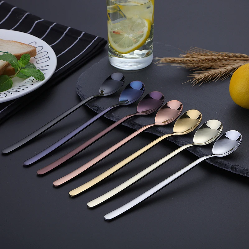 Тусклые полированные Длинные ручки Icespoon красочные нержавеющей стали десерт
