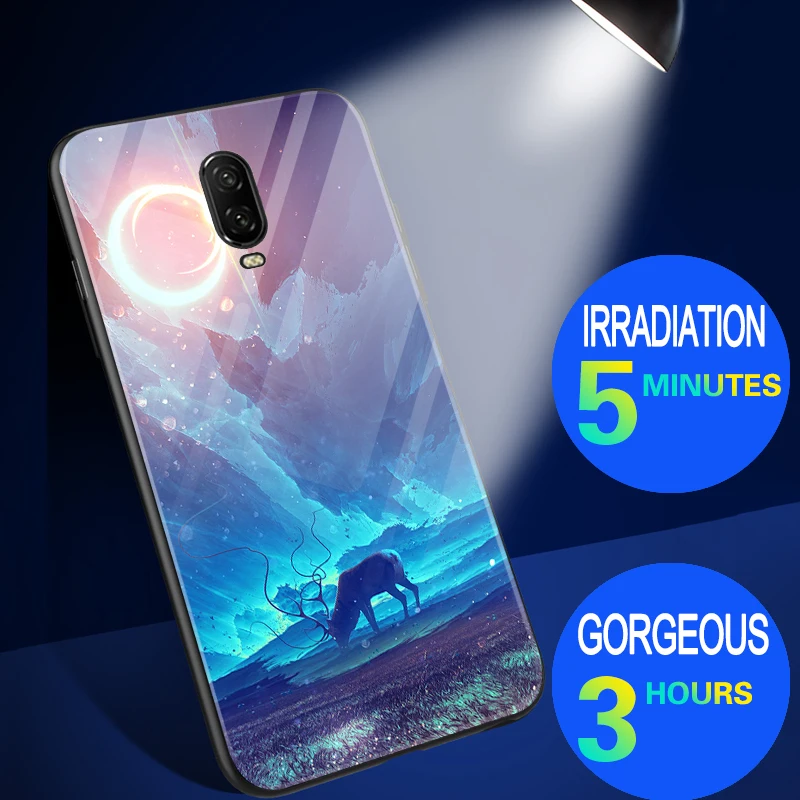 Роскошный блестящий чехол Starry night для Oneplus 6 One Plus закаленное стекло светящийся