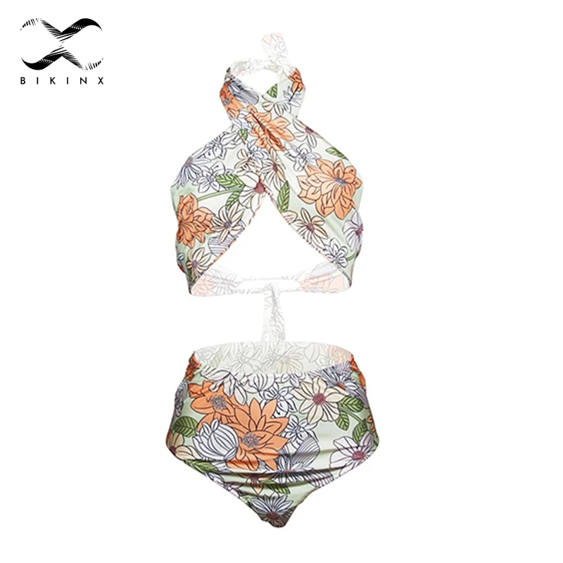 Bikinx Retro high waist bikinis 2019 mujer bathing suit Halter push up swimsuit female Print plus size swimwear women bathers XL |