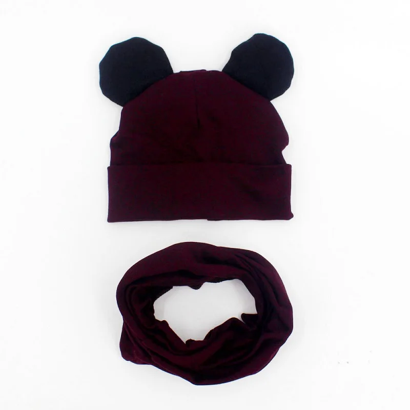 dark purple Baby Hat Cotton Ear Cap For Boys And Girls Winter Hat Scarf Set Children Boys Cap Scarf 2PCS - Цвет: dark purple
