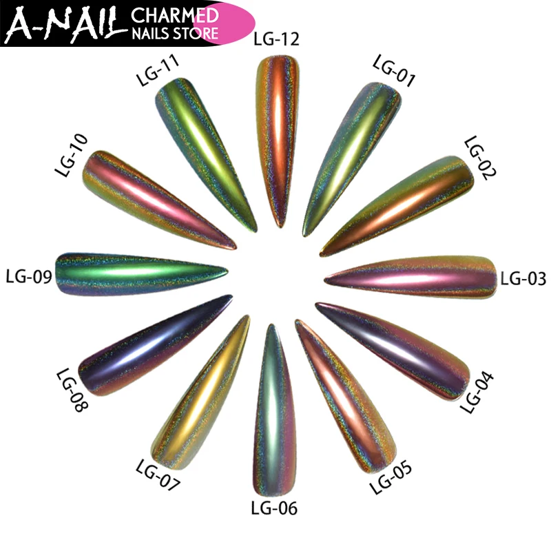 A NAIL 12 коробок/набор цветов голографический Павлин хром пигмент хамелеон лак для
