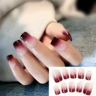 Супер красивые акриловые накладные ногти, черные, красные, градиентные, короткие абзакции, полное покрытие, накладные ногти во французском стиле, художественные накладные ногти с клеем, 24 шт.