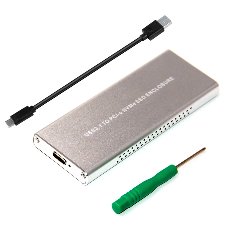 Корпус для твердотельного накопителя USB3.1 на PCIE NVME M2 серебристый алюминиевый