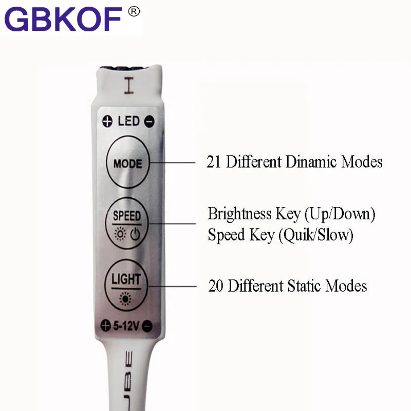 5 в 5050 USB Светодиодная лента RGB с 3key контроллером IP20 без водонепроницаемого света