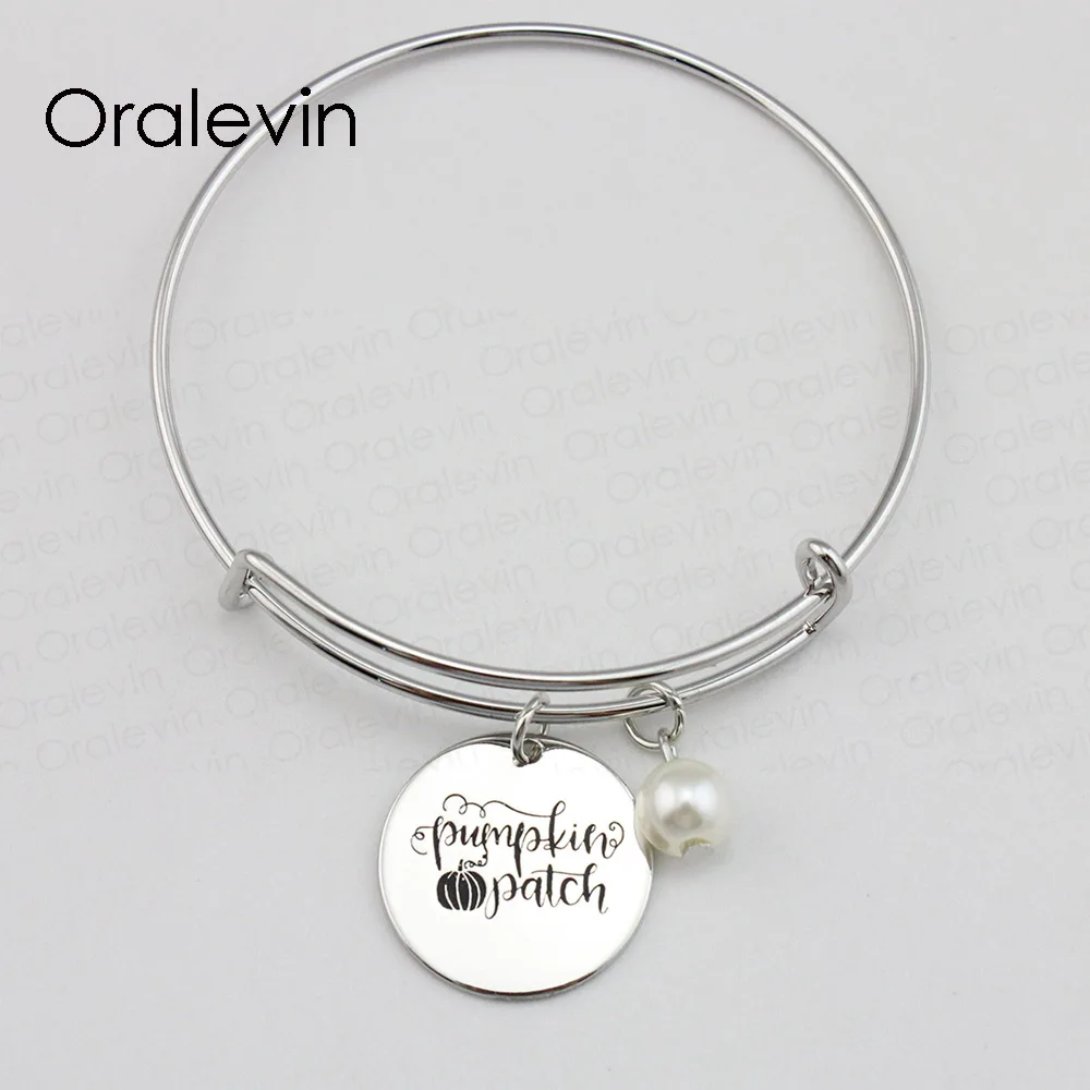 

Тыква патч вдохновляющая ручная штампованная гравировка кулон Расширяемый провод Шарм браслет подарок ювелирные изделия, 10 шт./лот, # LN1617B