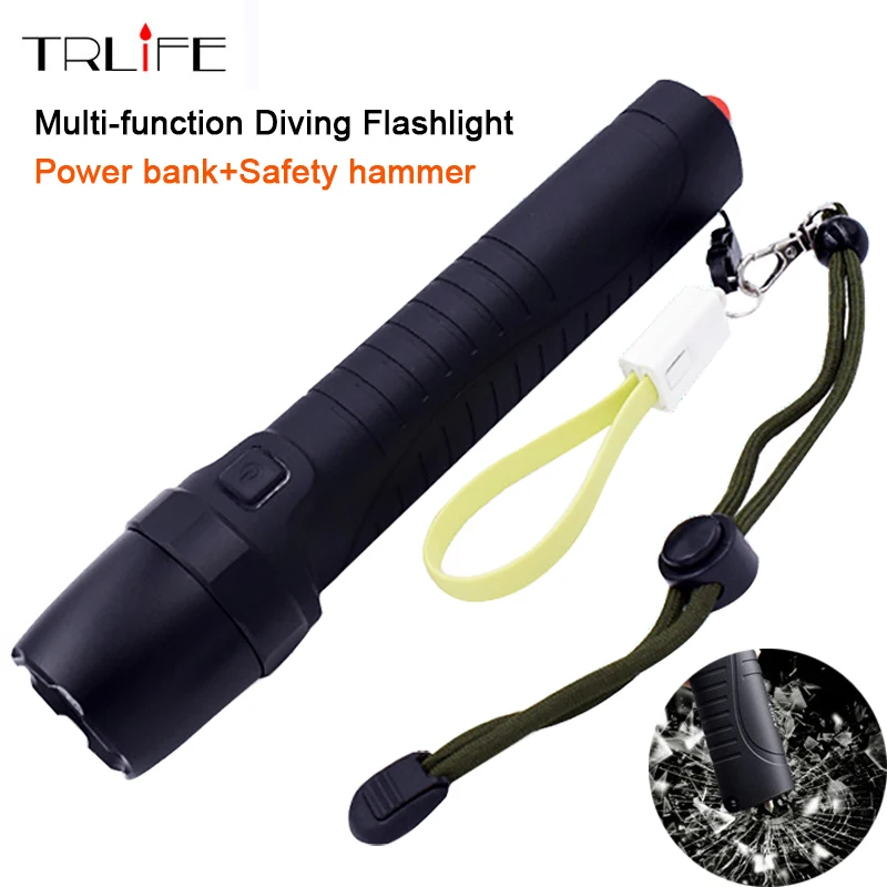 USB Multi function Дайвинг светодиодный фонарик ламповый свет факел power Bank вспышка света