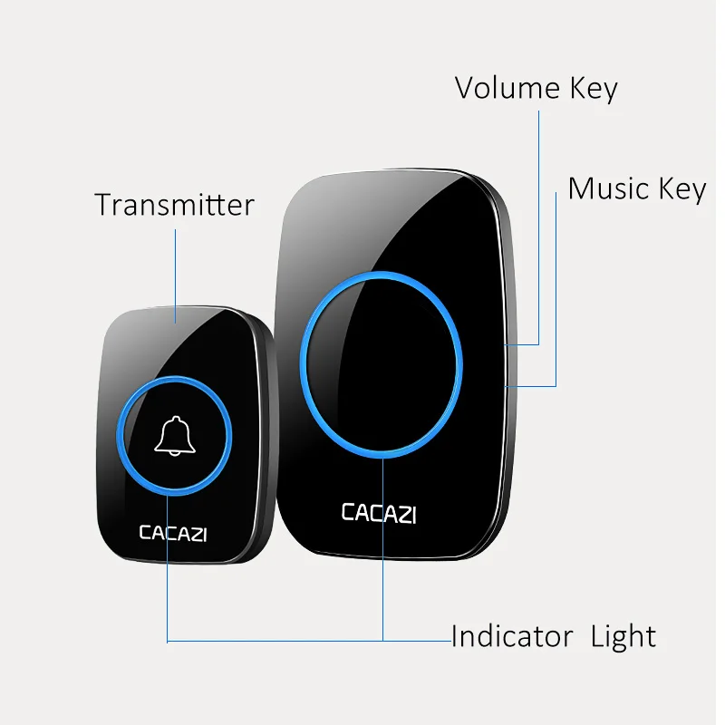 CACAZI белый Беспроводной дверной звонок Водонепроницаемый Smart 38 Мелодия Led кольцо