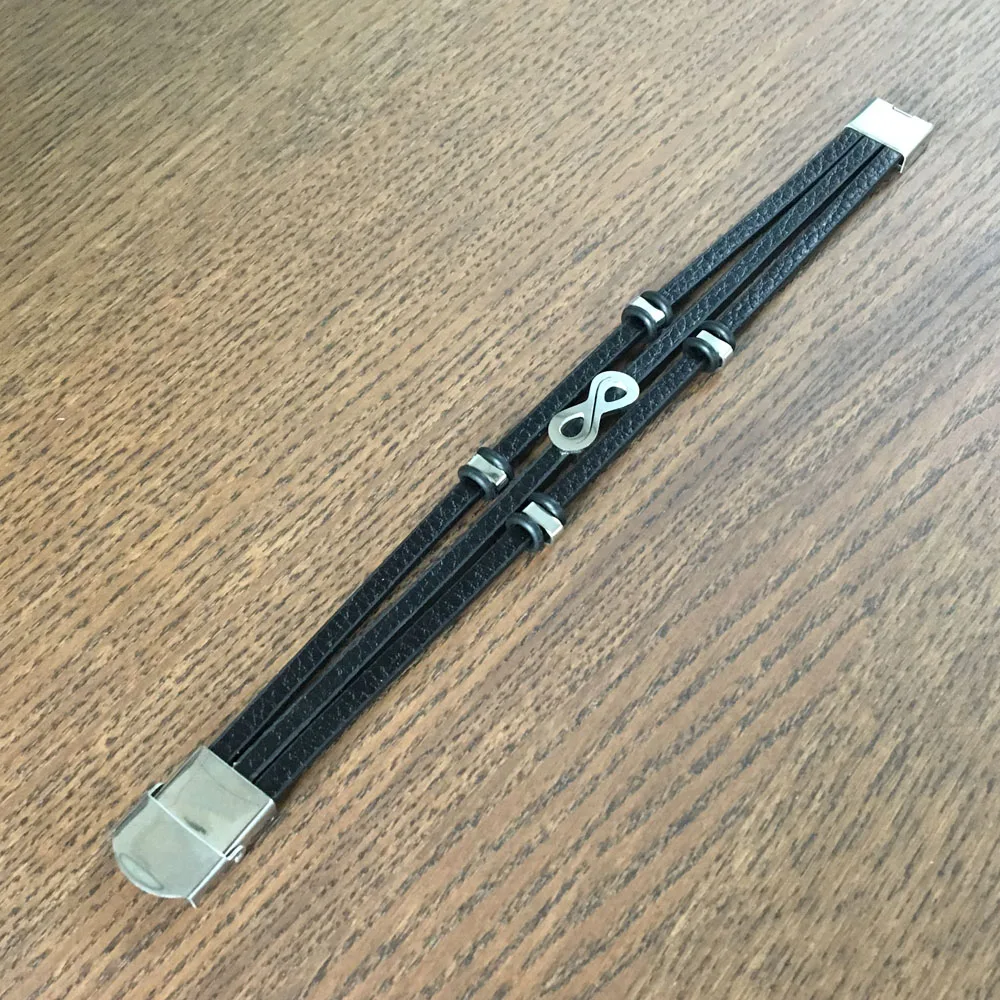 Мужские кожаные браслеты Infinity Shape модные из нержавеющей стали аксессуары для