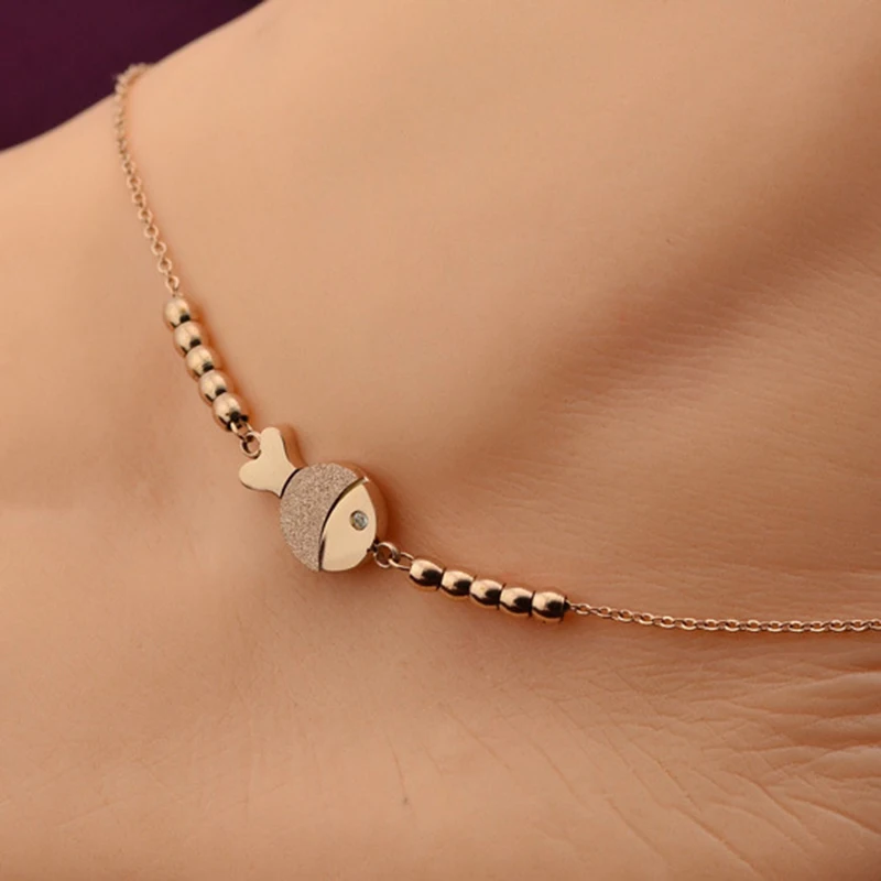 VOGUESS Лидер продаж модные милые браслет на ногу с рыбой розового сталь золотого