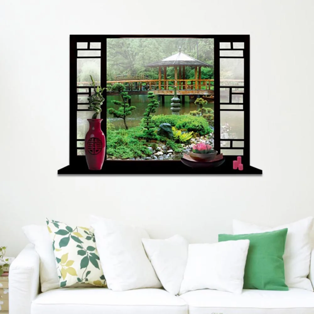 Новая наклейка на стену новый 3D ложный пейзаж фон для спальни окна стикер s