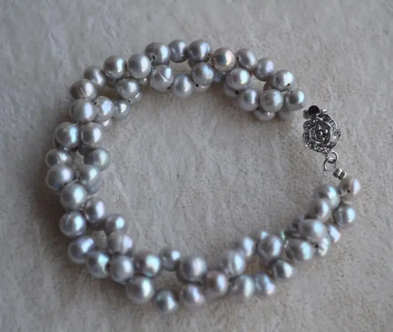 Новое поступление браслет с натуральным жемчугом 8 дюймов 5 6 мм серый цвет