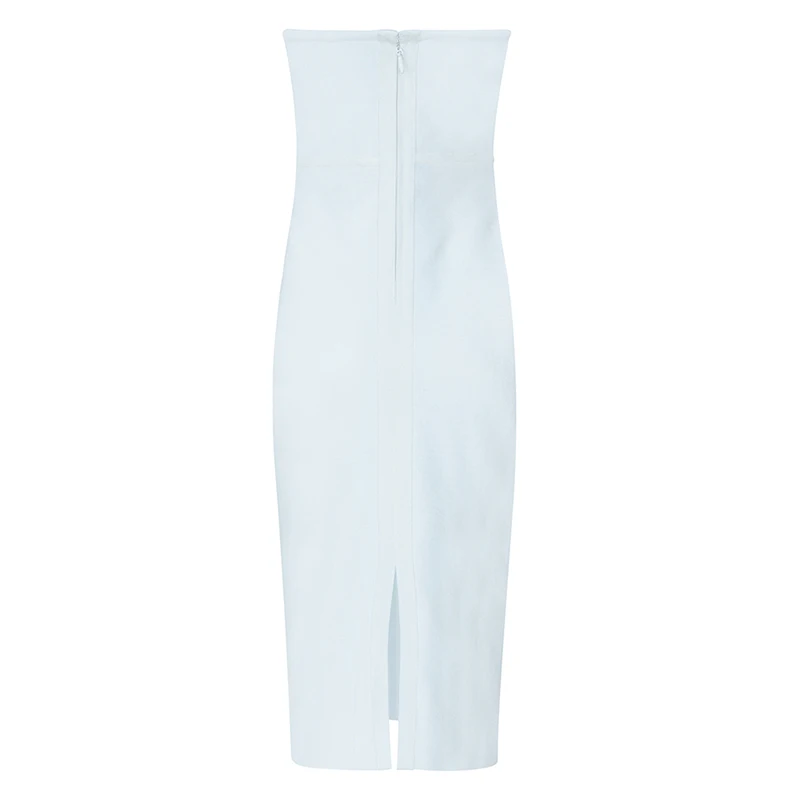 INDRESSME Vestidos Women Sexy Strapless Button Backless Slit Bandage Dress Knee Length Party Club Sleeveless Summer Dress