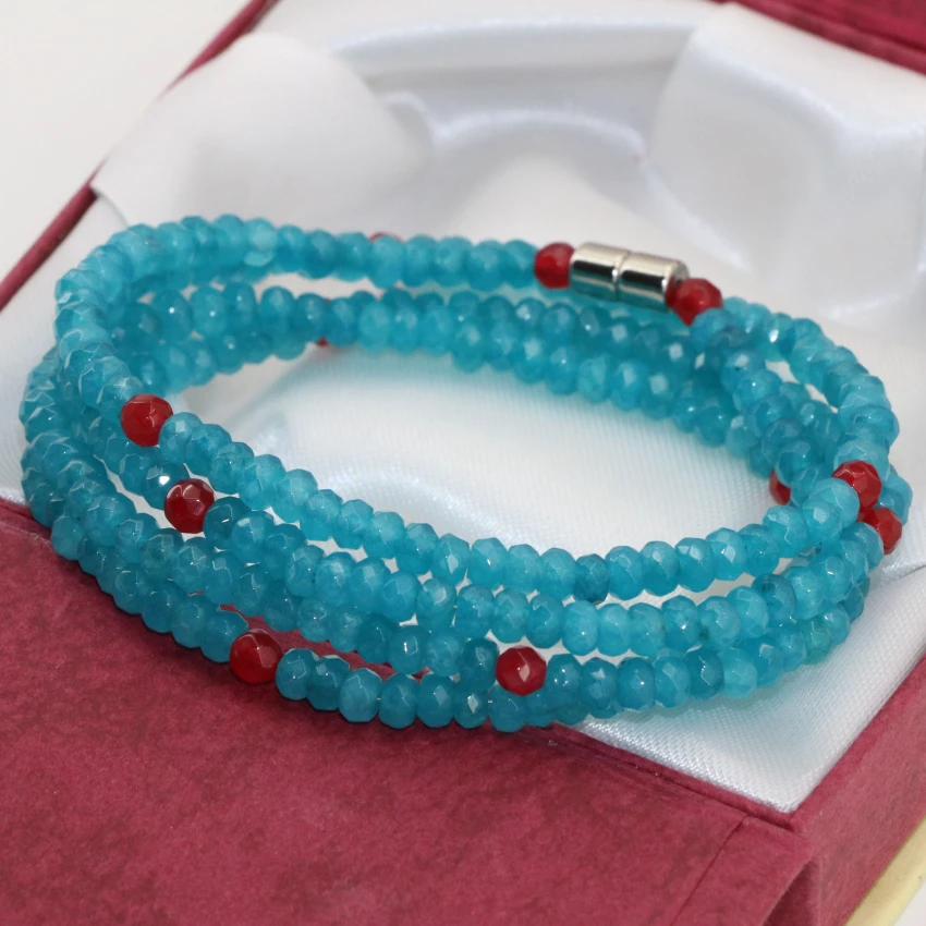 New long multilayer magnetic clasp exquisite faceted abacus 22*4mm jades blue stone chalcedony 4 rows bracelets jewelry B2772|bracelet