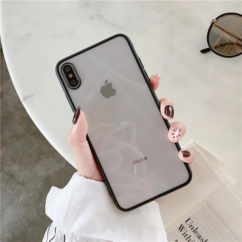 black Модная красочная прозрачная ударная рама чехол для iPhone X XS XR XS Max 8 7 6 6S Plus мягкая защитная задняя крышка из ТПУ - Цвет: black