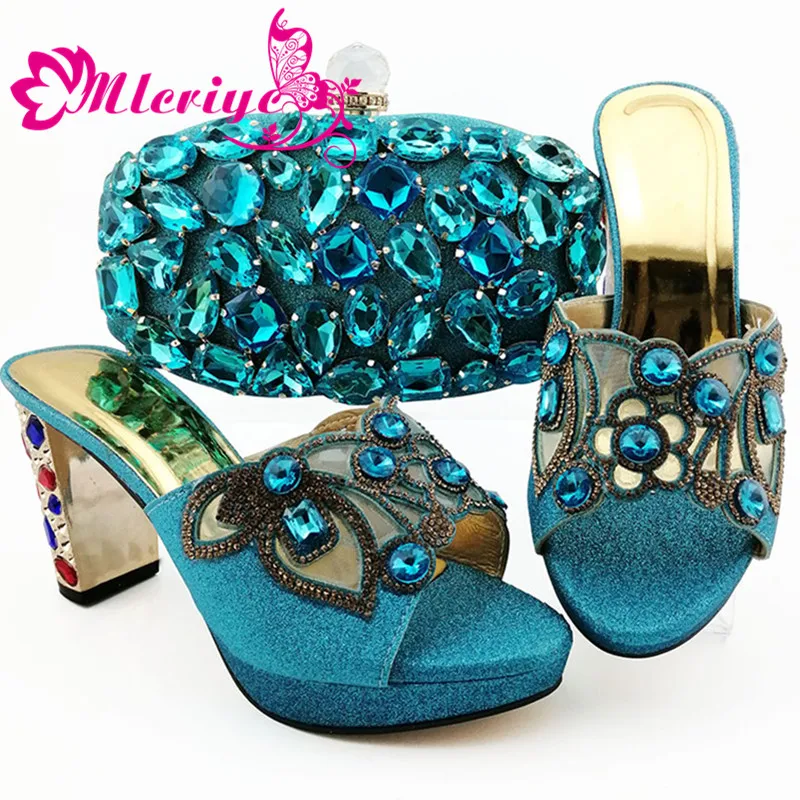 Новое поступление комплект из обуви и сумки небесно-голубого цвета для вечеринки