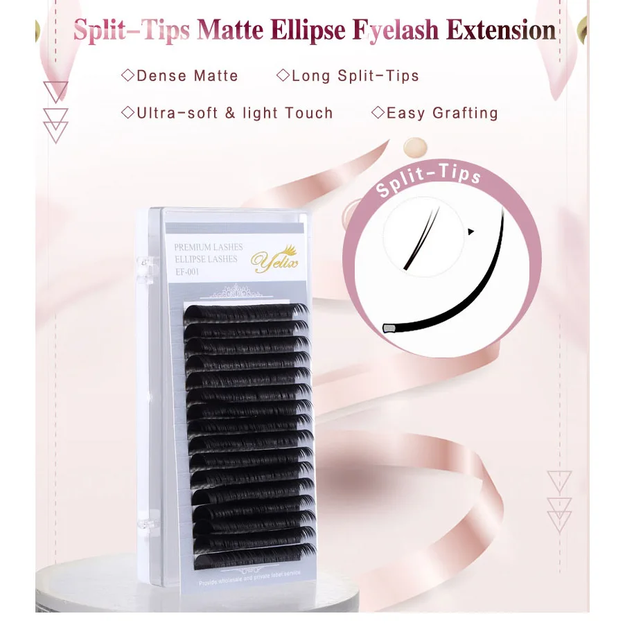 8pcs / lot False Natural Ellipse eyelashes Matte Individual Eyelash Extension Mink Flat Lashes Extensions Split-tips 16 lines |
