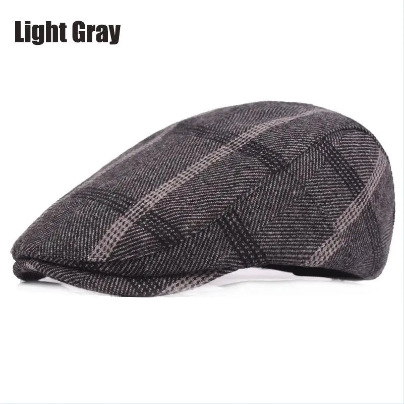 Light Gray RoxCober, Мужская кепка, газетные Шапки, береты, британский западный стиль, хлопок, продвинутый, плоская кепка, плюща, Классическая, винтажная, полосатая кепка, берет - Цвет: Light Gray