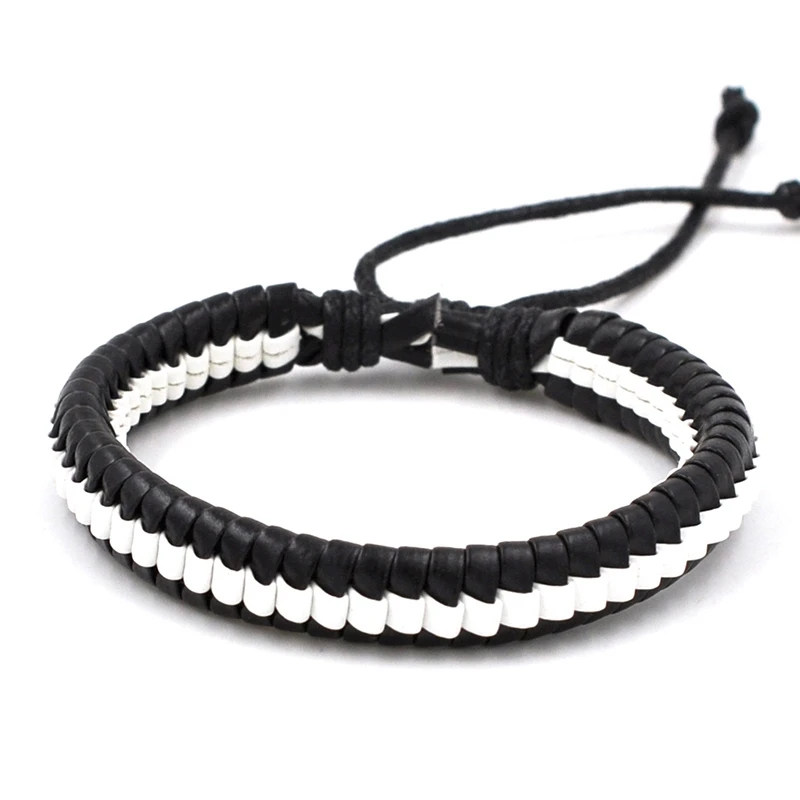 White Mozo Fashion унисекс ручной браслет кожаный браслет веревочки регулируемые браслеты ручной работы Для мужчин Для женщин Повседневное ювелирных изделий(7 цветов) PS0018 - Окраска металла: White