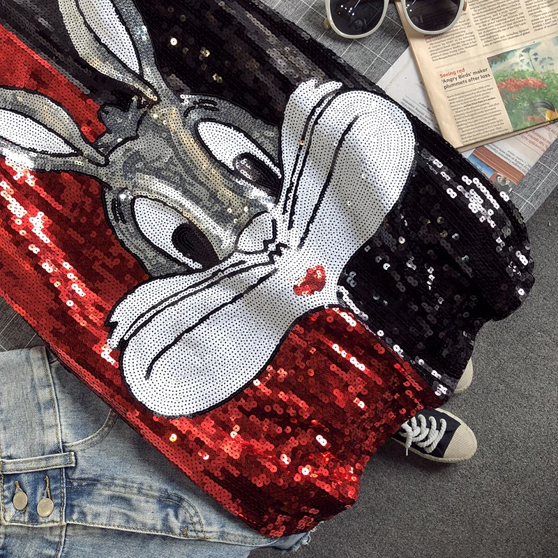 

New Colour Rabbit Sequins Loose Size mm Short Sleeve Middle and Long T shirt Top Woman