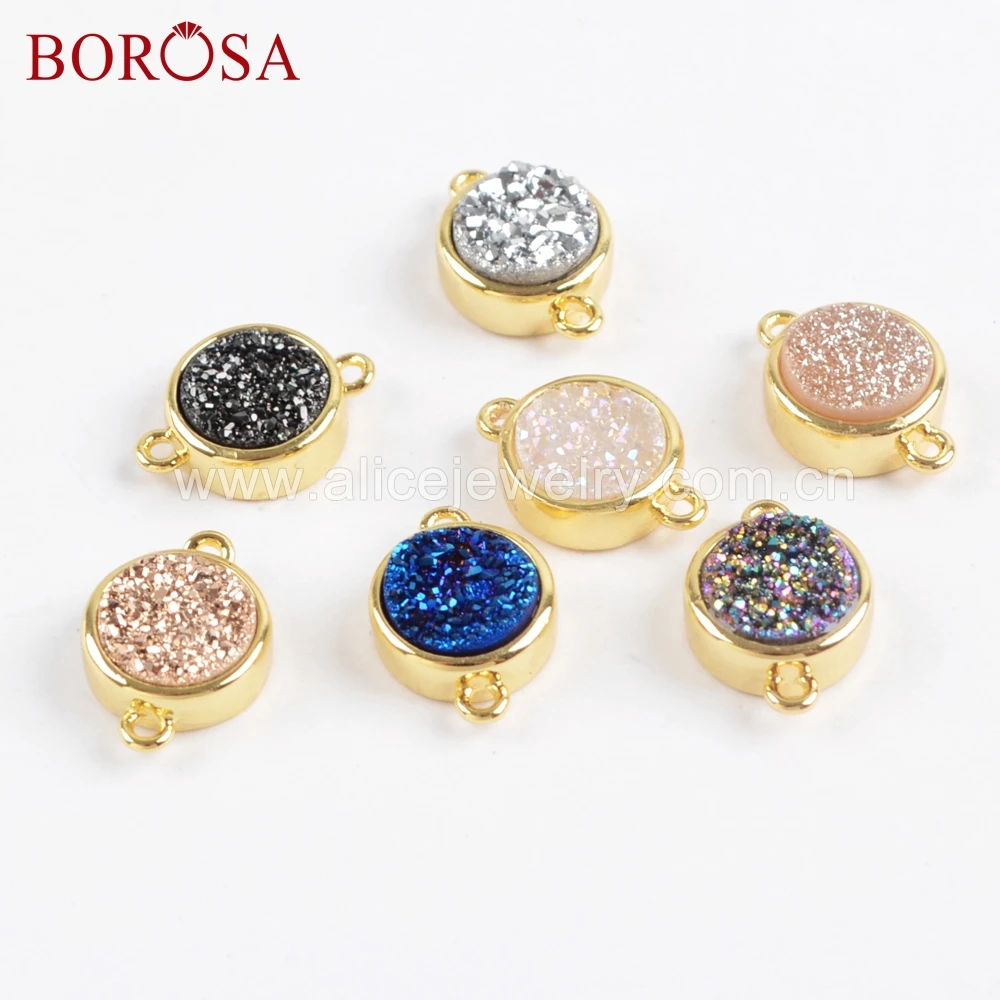 

BOROSA 10PCS Round Natural Agates Titanium Rainbow Druzy Connectors 9mm Mulitcolor Drusy Jewelry Making ZG0359