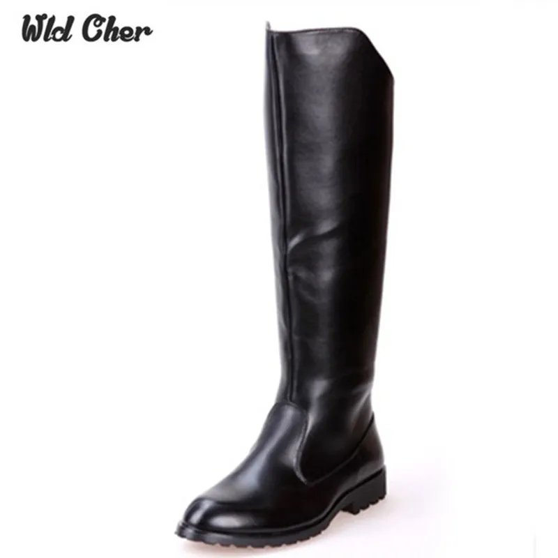 

Charming Solid High Boots Mens Black Military Boots Natural Cow Leather Men Long Waterproof Snowboots Equestrian Motocycle Boots