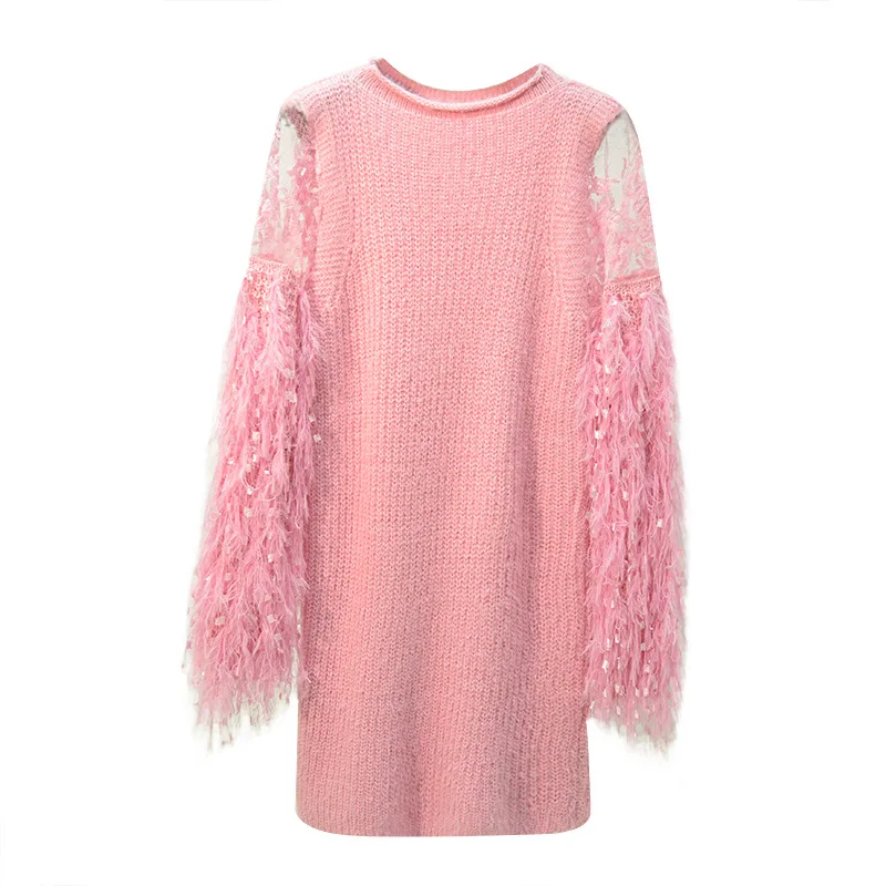 Трикотажный свитер с круглым вырезом и длинными рукавами Осень-зима новинка